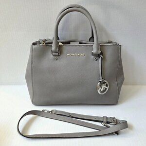 Michael Kors Purse Gray Sutton Medium Saffiano Leather Satchel Crossbody